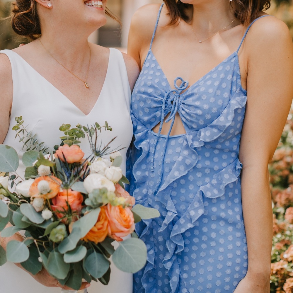Blue Polka Dot Ruffle Midi Dress